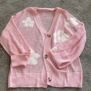 Amazon Pink Floral Open-Knit Cardigan